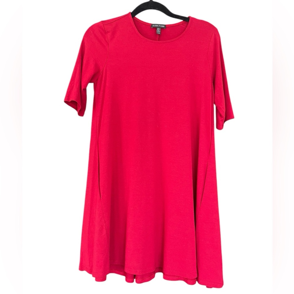Eileen Fisher Women’s Dress XS/TP Red T Shirt Shift Half Sleeves Stretch Mini